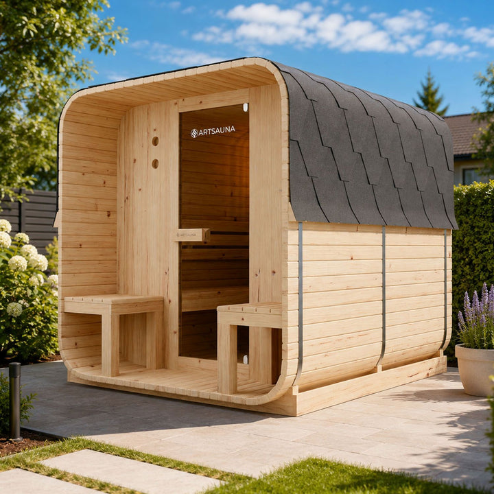 Sauna Nolvik XXL en forme de tonneau carré