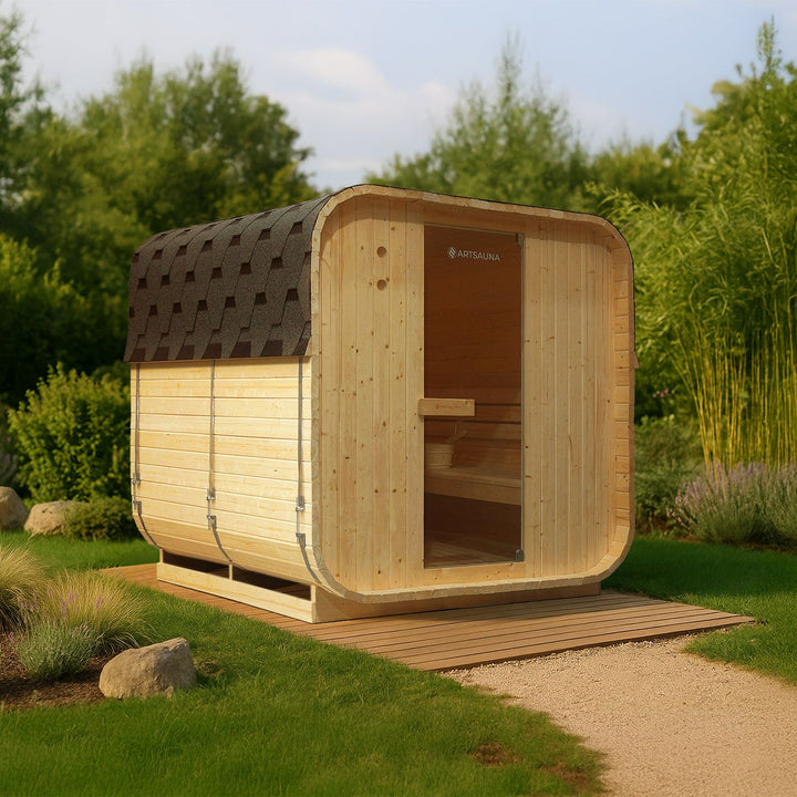 Sauna Nolvik XL en forme de tonneau carré