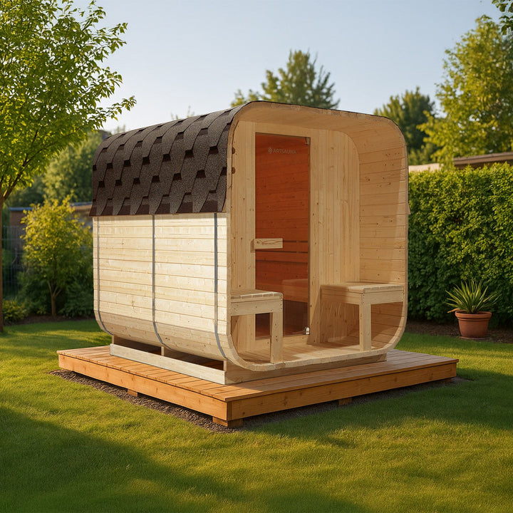 Sauna Nolvik XXL en forme de tonneau carré