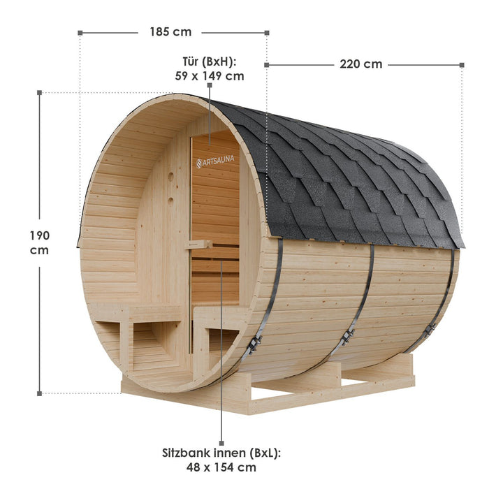 Sauna tonneau extérieur Spitzbergen 220 avec deux bancs 