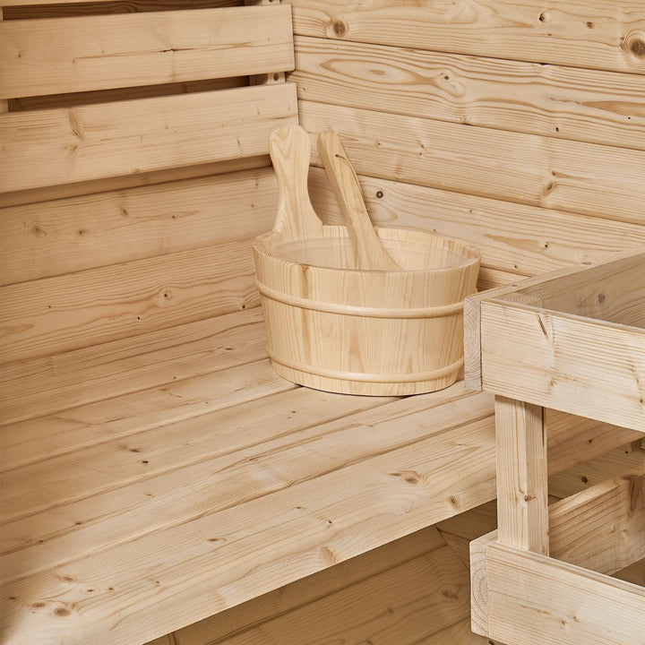 Sauna tonneau extérieur Spitzbergen 220 avec deux bancs 