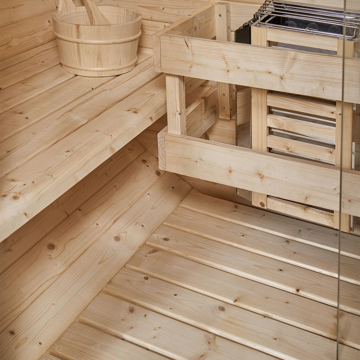 Sauna tonneau extérieur Spitzbergen 220 avec deux bancs 