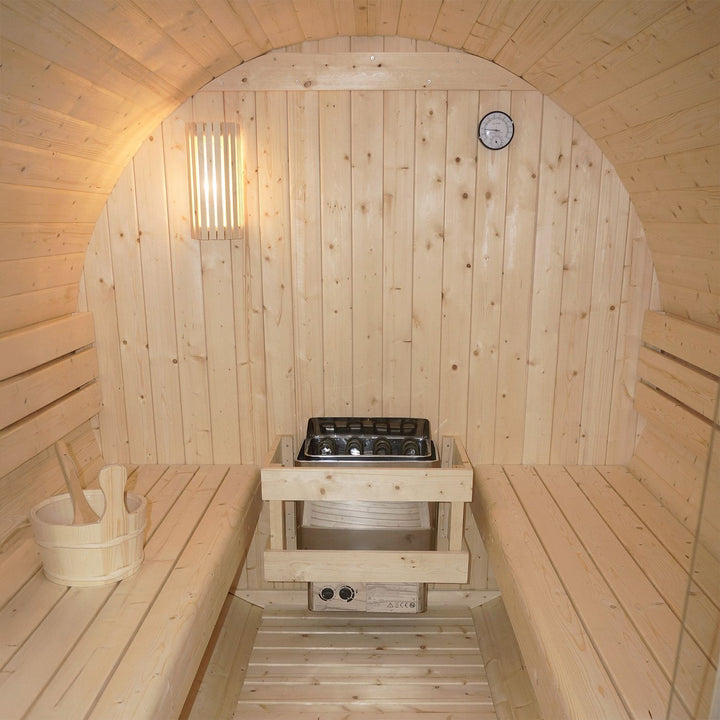 Sauna tonneau extérieur Spitzbergen 220 avec deux bancs 