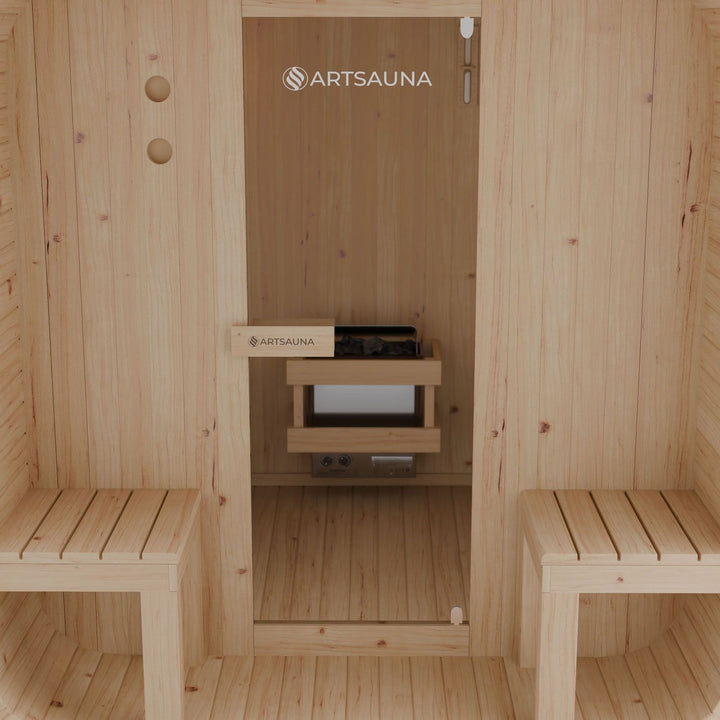 Sauna Nolvik XXL en forme de tonneau carré