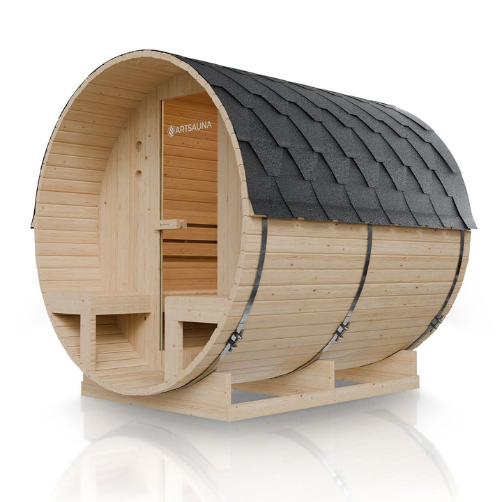 Sauna tonneau extérieur Spitzbergen 220 avec deux bancs 