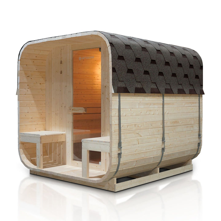 Sauna Nolvik XXL en forme de tonneau carré