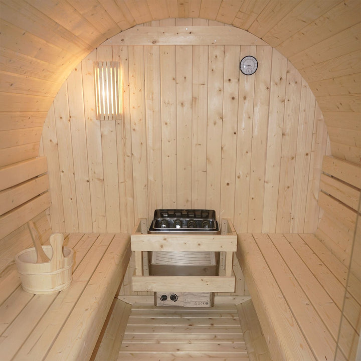 Sauna tonneau extérieur Spitzbergen 220 avec deux bancs 