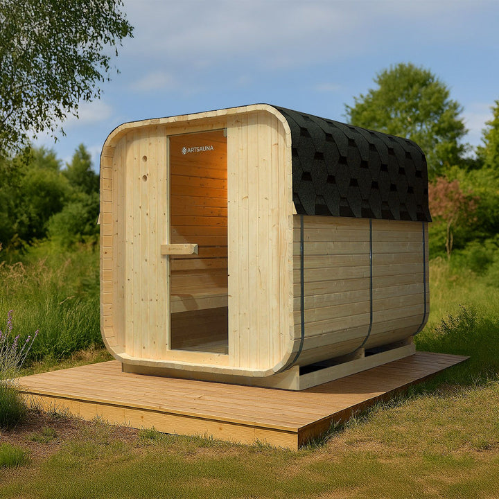 Sauna Nolvik XL en forme de tonneau carré