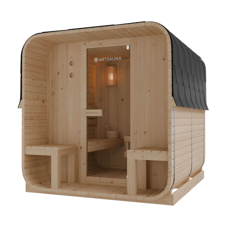 Sauna Nolvik XXL en forme de tonneau carré