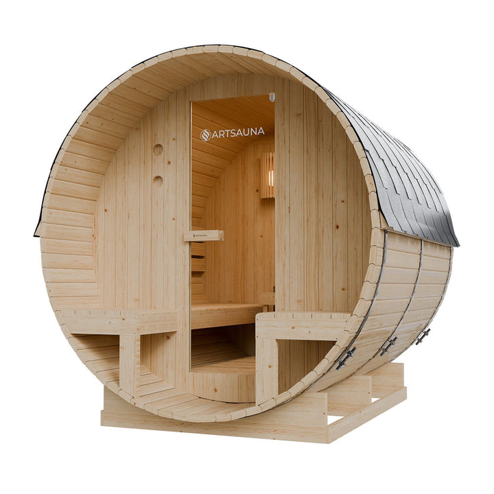 Sauna tonneau extérieur Spitzbergen 220 avec deux bancs 